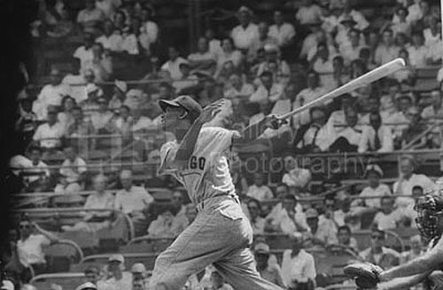 Chicago Cub's Ernie Banks at bat, Chicago, 1955