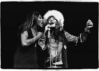 black and white photo of Janis Joplin and Tina Turner, Madison Square Garden,