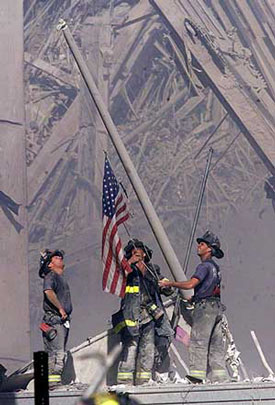 Firefighters at Ground Zero, Sept. 11, 2001<br>© Bergen Record